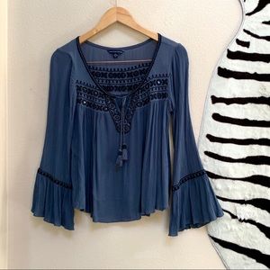 AMERICAN EAGLE Boho LS Peasant style blouse Size S